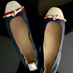 Italian leather women’s ballet pumps size 38 (8) Dark Blue with White Patent Toe